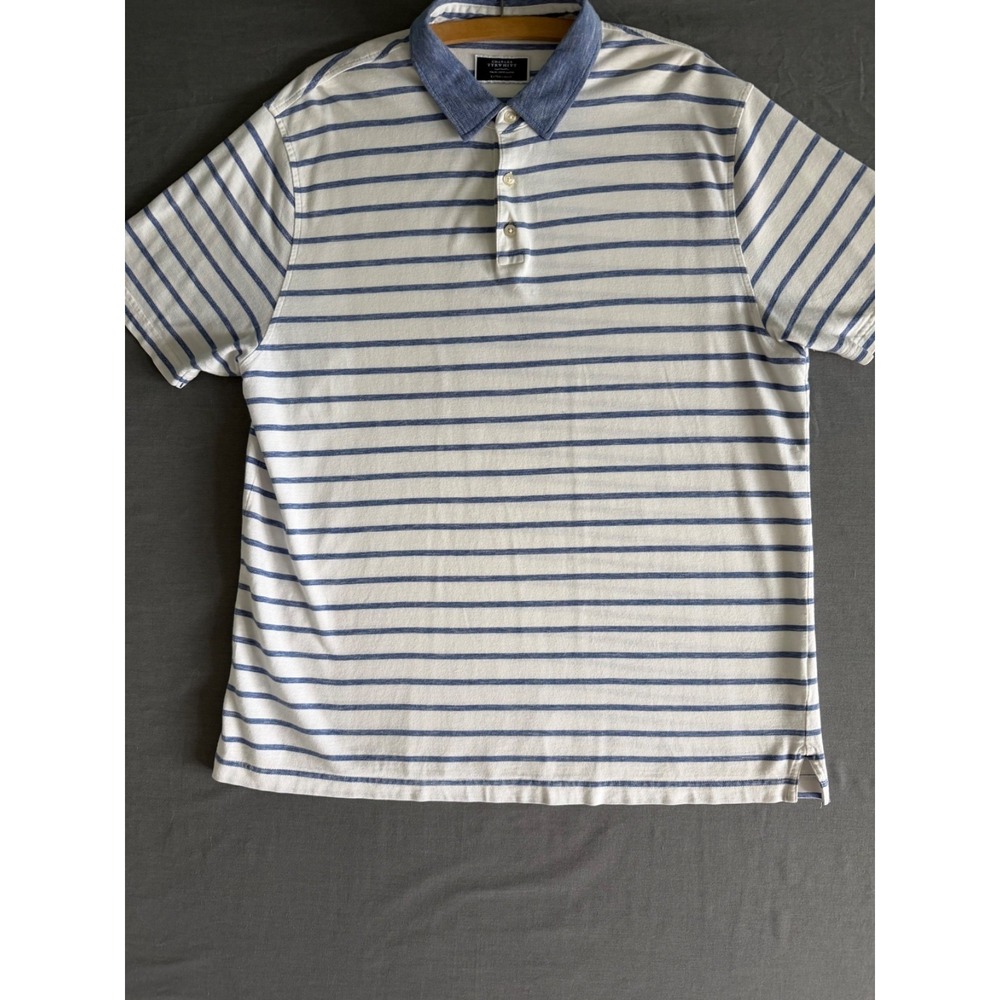 Charles Tyrwhitt Polo Shirt Mens XL White Blue Collar Linen Cotton Preppy Golf